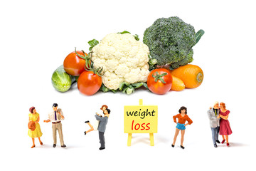 inspiration board  and fresh vegetable  with sugar pack isolated on white back ground to solution for health and weight loss.