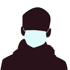 Boy sick in a mask on silhouette vector illustration