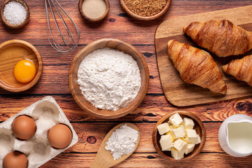Fototapeta na wymiar Bakery products -flour, dough, yeast, salt.