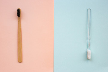 natural bamboo and plastic toothbrushes