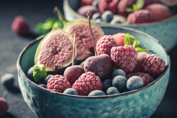 Closeup of sweet ice cream sorbet with mix of fruits