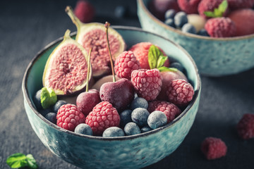Cold and sweet ice cream sorbet with berries