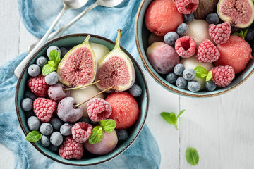Cold ice cream sorbet with colorful berries
