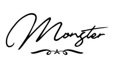 Monster Cursive Calligraphy Black Color Text On White Background