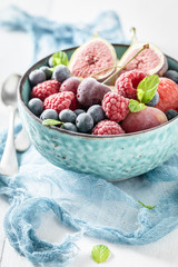 Closeup of juicy ice cream sorbet with berries