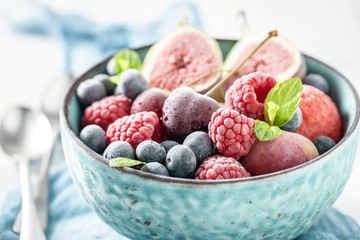 Closeup of ice cream sorbet with berries and watermelon