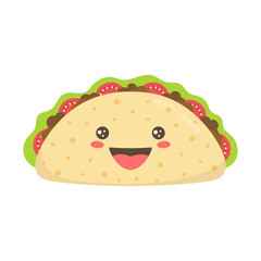 cartoon character taco isolated on white, vector illustration