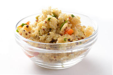 Cooked quinoa in glass bowl