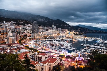 View on Port Harbor Marina of Monaco, Monte Carlo at sunset
