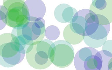 Multicolored translucent circles on a white background. Green tones. 3D illustration