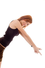 young redhead girl and white background