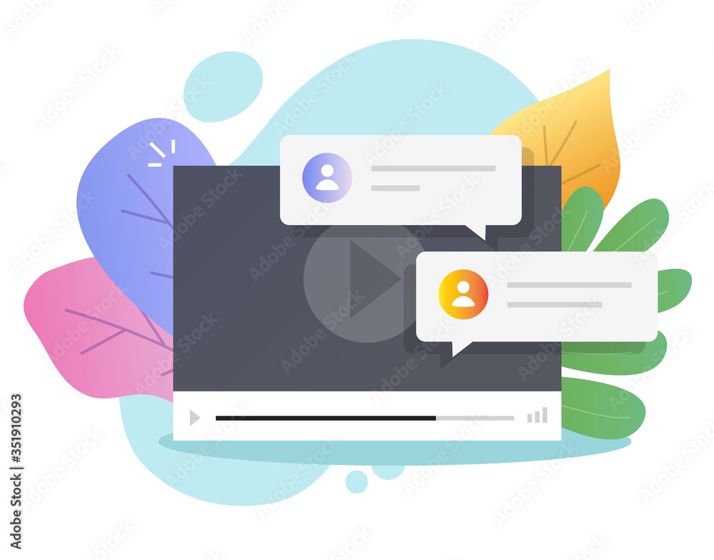Poster video chat messages online vector or internet call with comments flat cartoon, illustration of digit