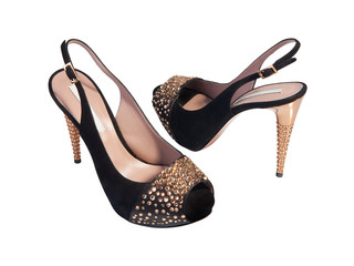Stylish summer high heels female black suede leather shoes