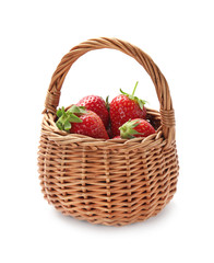 Fototapeta na wymiar Ripe strawberries in wicker basket isolated on white