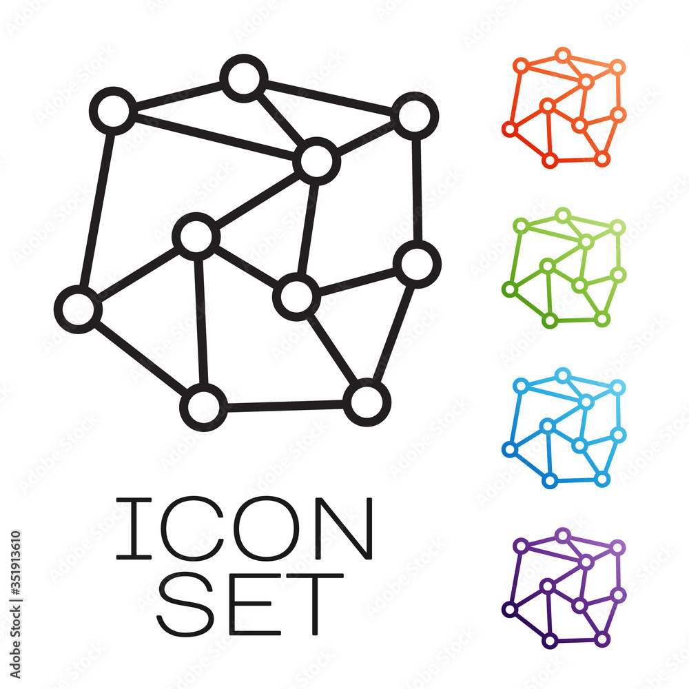 Poster black line neural network icon isolated on white background. artificial intelligence. set icons colo