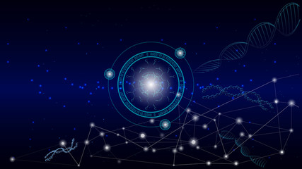 Fototapeta premium DNA molecules for Hi-tec interface, abstract communication technology and line and dots ,vector illustration