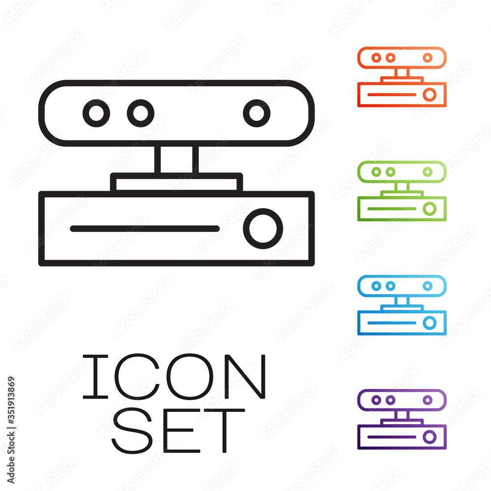 Poster black line motion sensor icon isolated on white background. set icons colorful. vector