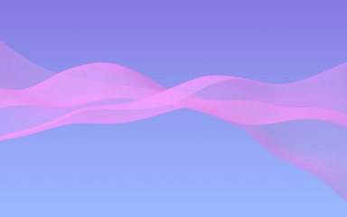 Pink wave on blue sky abstract background. Fluttering pink scarf. Waving on wind pink fabric. 3D illustration
