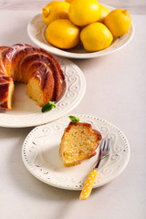 Lemon ring cake with glaze, served