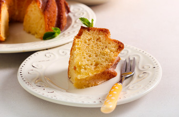 Lemon ring cake with glaze, served