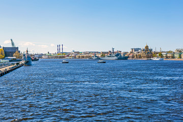 Fototapeta premium ST. PETERSBURG, RUSSIA - MAY 9, 2020: Photo of Warships at the celebration of Victory Day. Basic minesweeper 