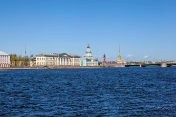 View of the Kunstkamera, the arrow of Vasilyevsky Island and the Peter and Paul Fortress. St. Petersburg. Russia