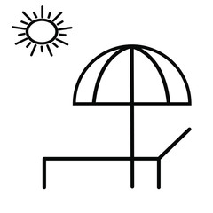 Deck chairs under beach umbrella with sun isolated on white background. Summer. Beach. Vector illustration.