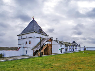 Fototapeta na wymiar Bishop stables and east square tower. The ensemble of the Kremlin. Tobolsk. Tyumen region. Russia