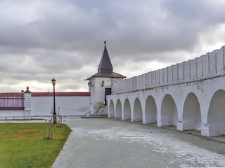 The fortress wall and the south-east square tower. The ensemble of the Kremlin. Tobolsk. Tyumen...