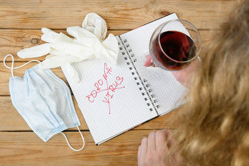mental health in during coronavirus pandemic concept, word coronavirus in notebook, psychological...