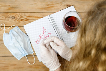 mental health in during coronavirus pandemic concept, word coronavirus in notebook, psychological...