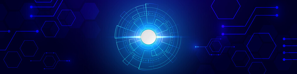 Blue technology background with various technological elements. The concept of innovative high-tech communications. Digital technology and engineering.