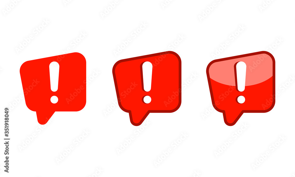 Poster warning attention sign with exclamation mark icon set flat on isolated white background. vector eps 