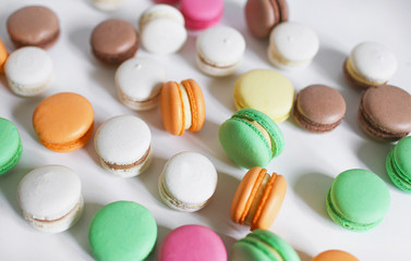 Confectionery French almond flour pasta dessert. Bright colorful dessert.