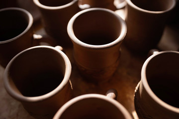 The neck of clay cups. The view from the top.