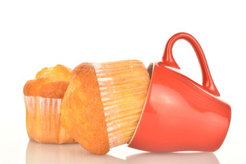 Tasty sweet muffins, close-up, on a white background.