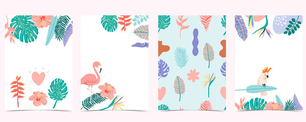 Collection of summer background set with palm,flower,flamingo.Editable vector illustration for invitation,postcard and website banner