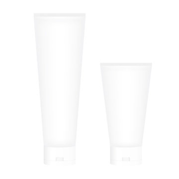 Vector illustration of translucent plastic tube with different size isolated on white background. Set of cosmetic packaging