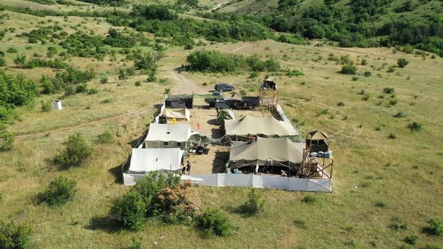Airsoft. Aerial view. United States military base in Afghanistan.