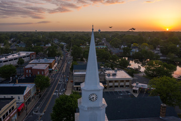 Fototapeta premium Aerial Drone Sunrise of Hightstown New Jersey 