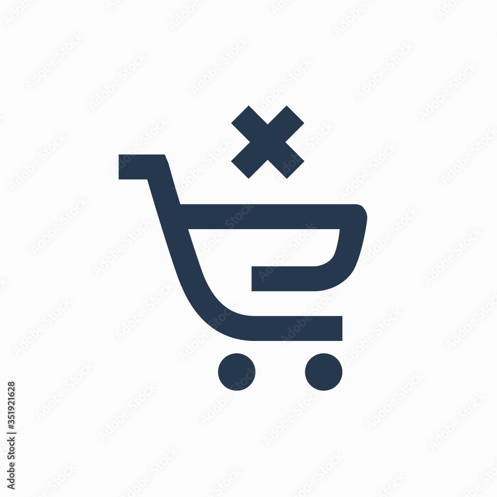 Poster shopping error cart line vector minimalistic icon. commerce symbol. supermarket cart cancellation ic