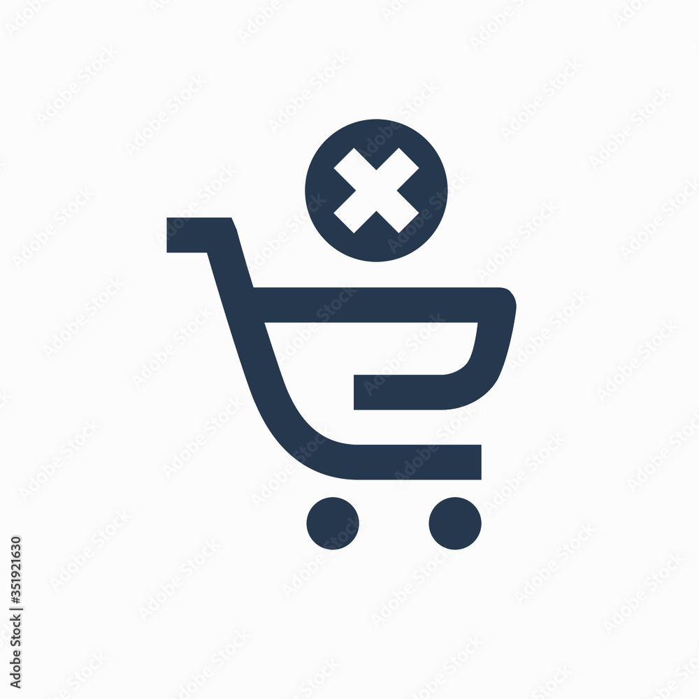 Poster shopping error cart line vector minimalistic icon. commerce symbol. supermarket cart cancellation ic