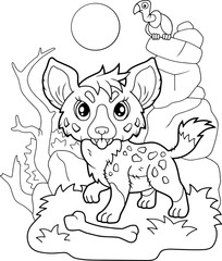 cartoon little cute hyena, coloring book, funny illustration