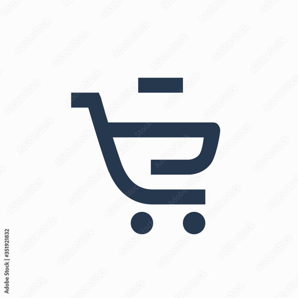 Poster shopping cart with minus line vector minimalistic icon. commerce symbol. supermarket cart take out i