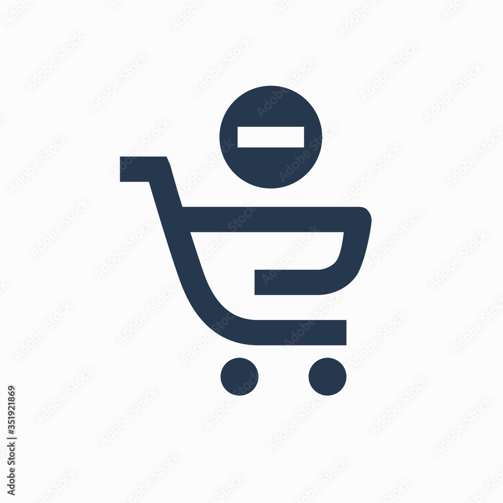 Poster shopping cart with minus line vector minimalistic icon. commerce symbol. supermarket cart take out i