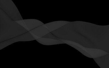 Black abstract background. Fluttering black scarf. Waving on wind black fabric. 3D illustration