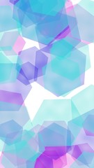 Multicolored translucent hexagons on white background. Vertical image orientation. 3D illustration