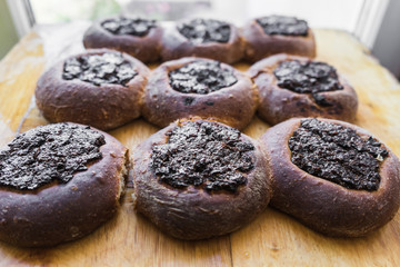 homemade cakes with wild berry.  homemade baking.  cooking homemade bun.  roll with wild berry  at...