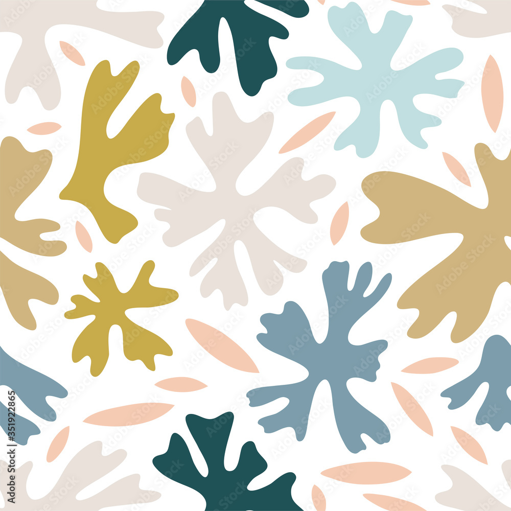 Poster pattern with bright abstract algae. minimalistic background with colored dances