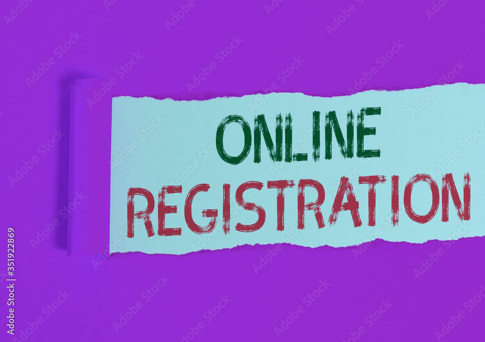 Poster word writing text online registration. business photo showcasing system for subscribing or registeri